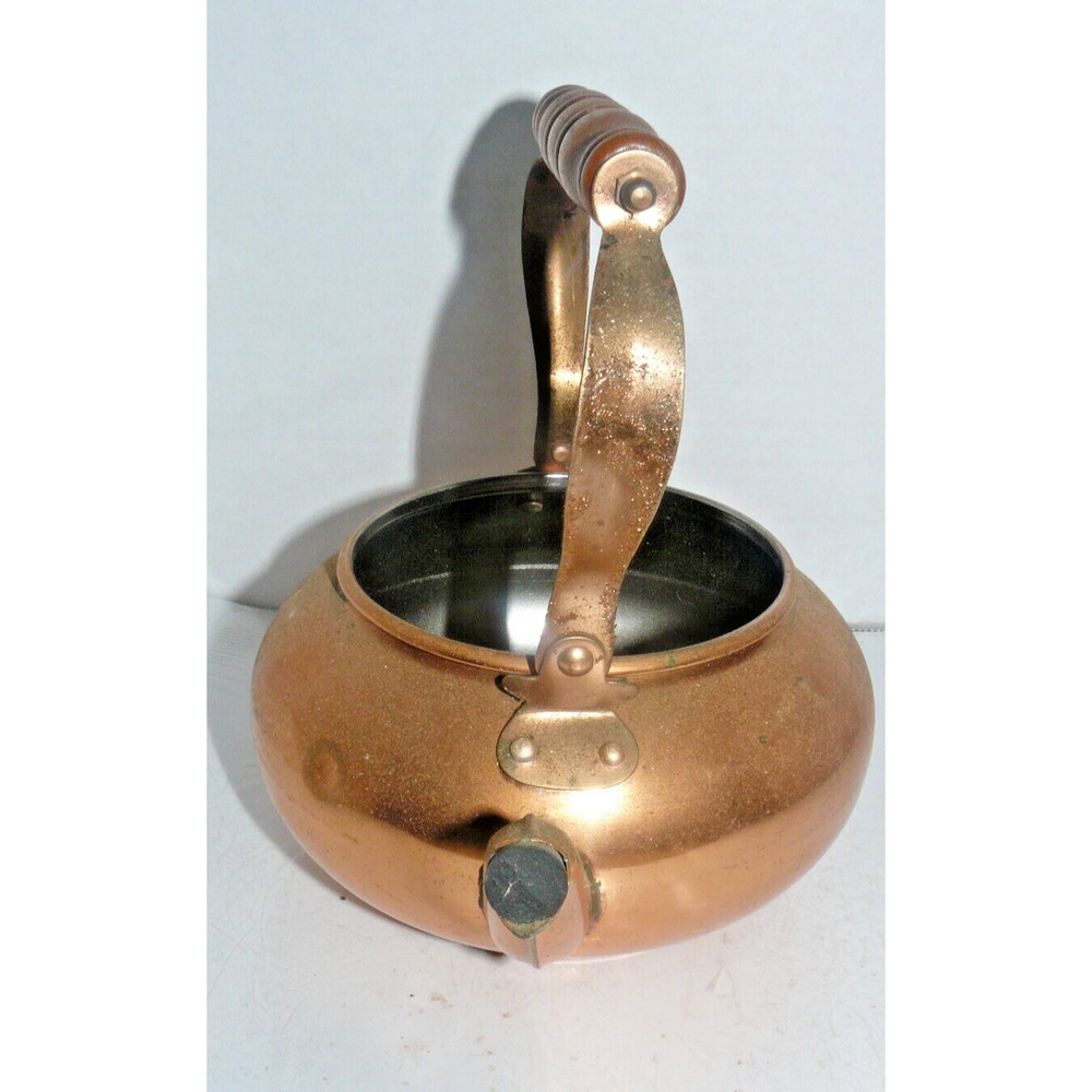 Vintage copper tea kettle pot wooden handle planter flower pot gift - Picture 2 of 5